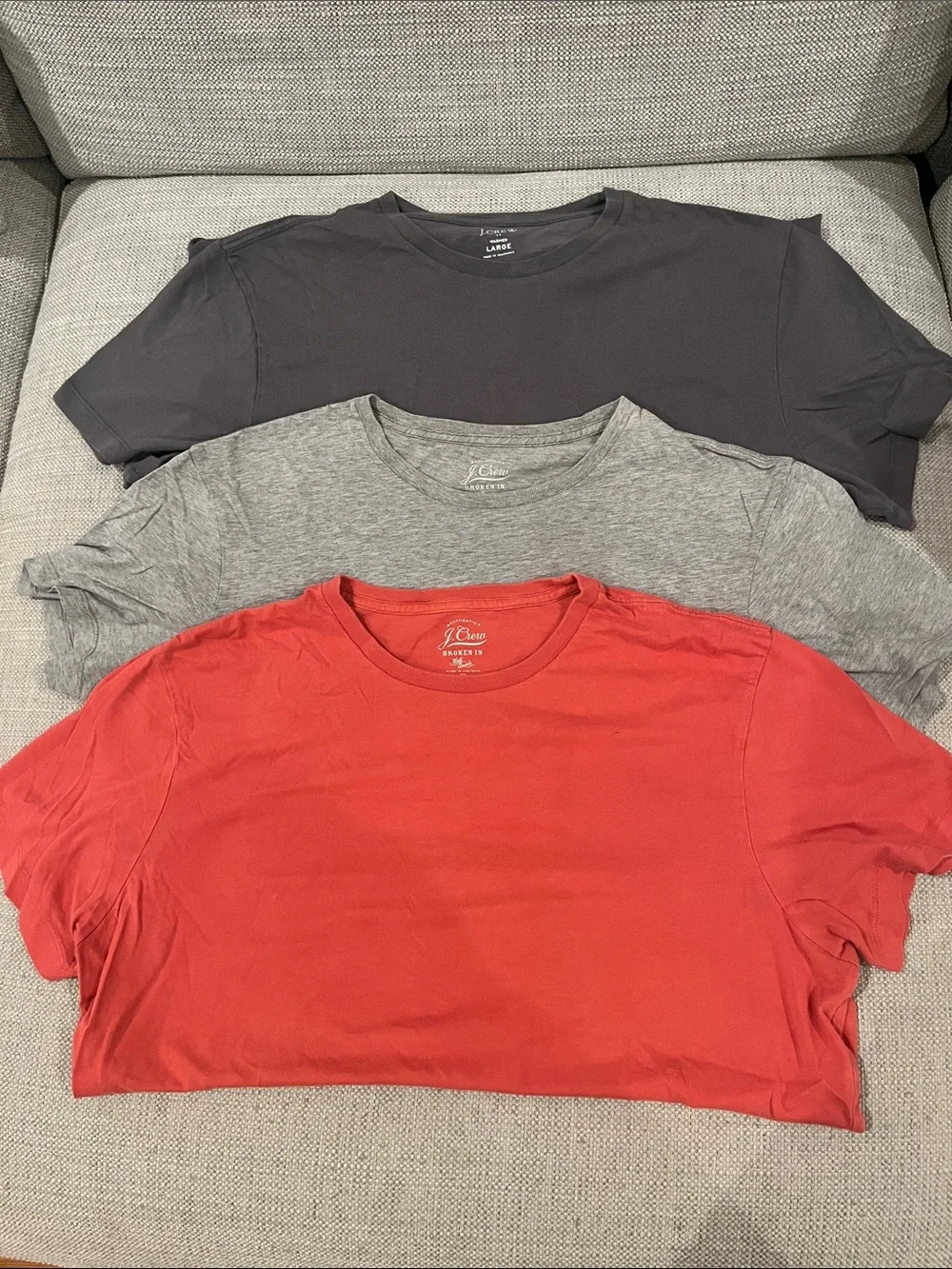 J. Crew Men’s Short-Sleeve Tee Set - Red, Gray, Charcoal Size Large 100% Cotton